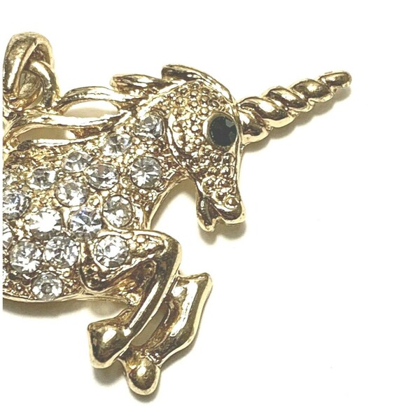 Unicorn Pendant Necklace Rhinestone Gold Tone 1-3/4" Pave Crystal 15" GF Chain - Picture 4 of 11